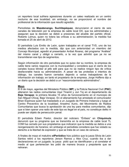 Estado de Situación de la Libertad de Expresión en Guatemala 2012