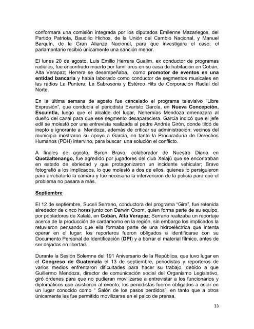 Estado de Situación de la Libertad de Expresión en Guatemala 2012