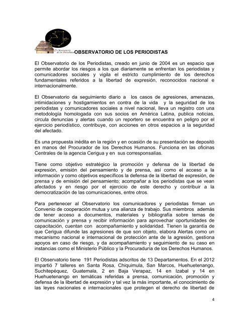 Estado de Situación de la Libertad de Expresión en Guatemala 2012