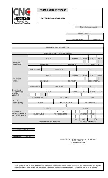 RNPSP 002 - Comisión Nacional de Comunicaciones