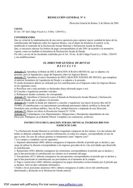 Resolución N° 04/01 - Rentas Mendoza