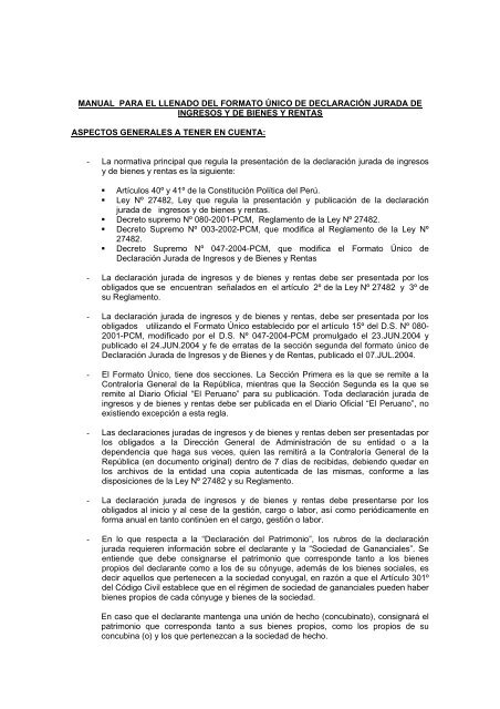 manual para el llenado del formato único de declaración jurada de ...