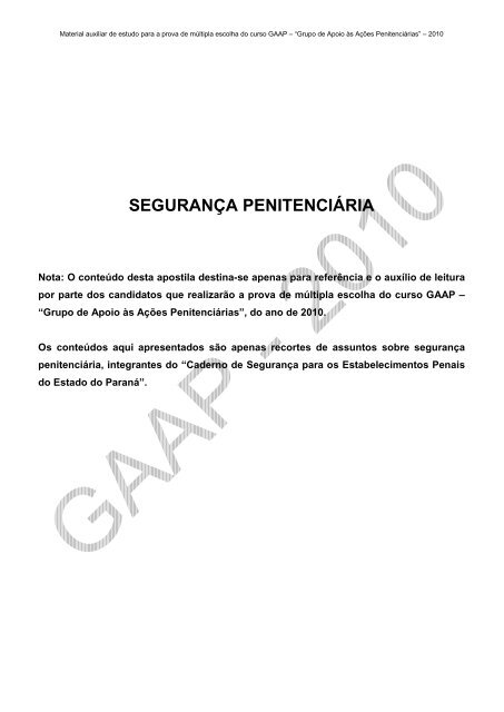 SEGURANÇA PENITENCIÁRIA - depen - pr