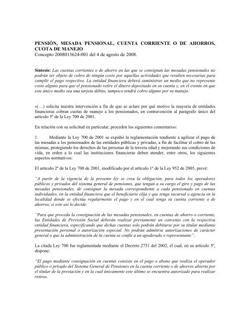 pensión, mesada pensional, cuenta corriente o de ahorros