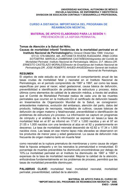 Tendencias de la mortalidad perinatal - ENEO - UNAM