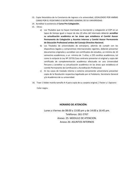 Requisitos para la Colegiatura. Clic aquí para descargar los ...