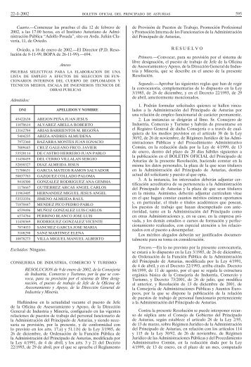 22–I–2002 595 Cuarto.—Comenzar las pruebas el día 12 de febrero ...