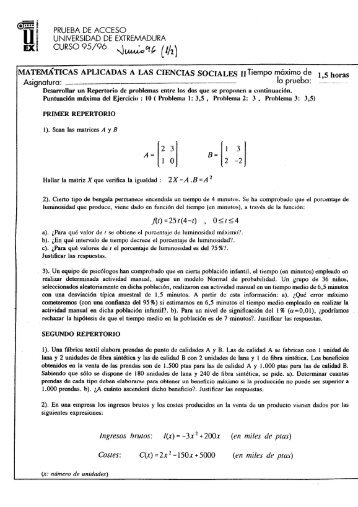 Matemáticas Aplic CC SS PAU UEX - IES Norba Caesarina.