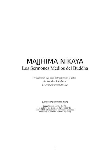 Majjhima Nikaya. Los Sermones Medios de Buda - Dhamma Sati