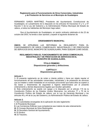 Reglamento para el Funcionamiento de Giros ... - Guadalajara