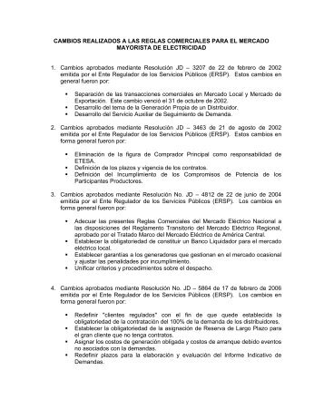 CAMBIOS REALIZADOS A LAS REGLAS COMERCIALES ... - ETESA