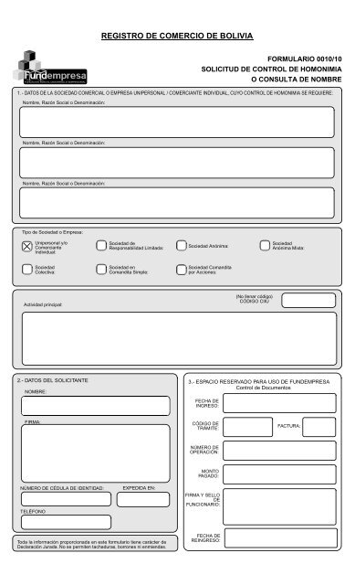 Formulario Nº 0010 - Fundempresa