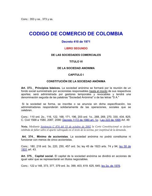 CODIGO DE COMERCIO DE COLOMBIA - Cámara de Comercio del ...