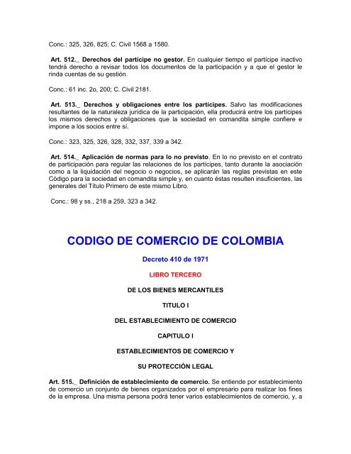 CODIGO DE COMERCIO DE COLOMBIA - Cámara de Comercio del ...