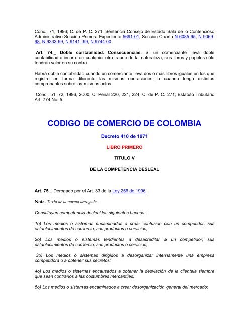 CODIGO DE COMERCIO DE COLOMBIA - Cámara de Comercio del ...