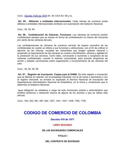 CODIGO DE COMERCIO DE COLOMBIA - Cámara de Comercio del ...