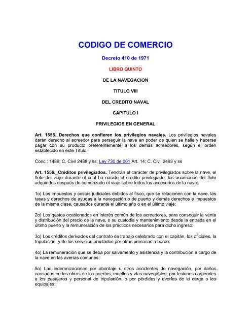 CODIGO DE COMERCIO DE COLOMBIA - Cámara de Comercio del ...