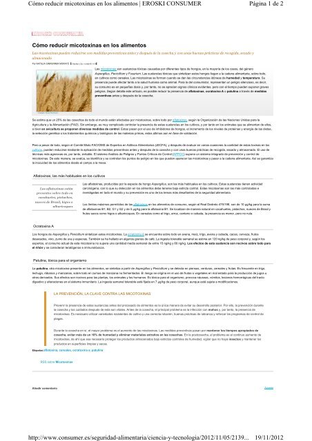 Página 1 de 2 Cómo reducir micotoxinas en los alimentos | EROSKI ...