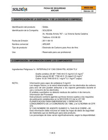 FICHA DE SEGURIDAD ARCAIR 1 de 6 1 ... - Soldexa