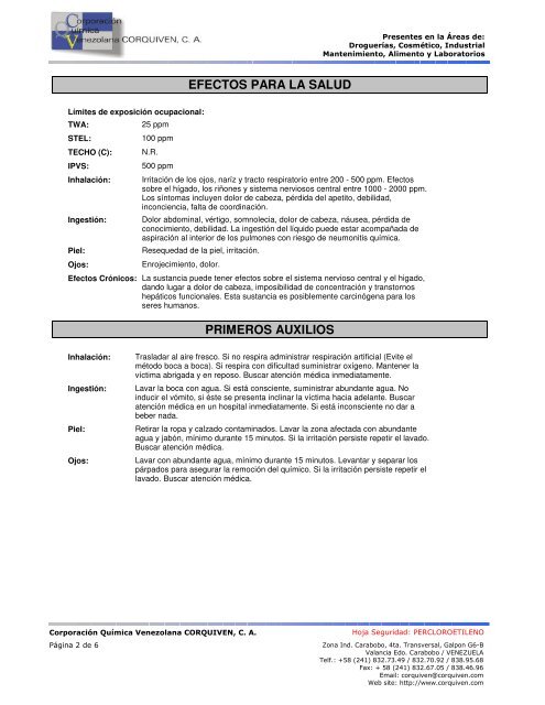 hoja de seguridad percloroetileno ( msds ) identificacion