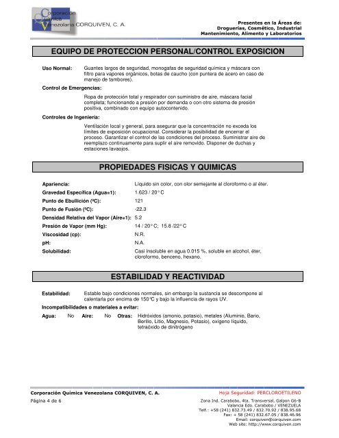 hoja de seguridad percloroetileno ( msds ) identificacion