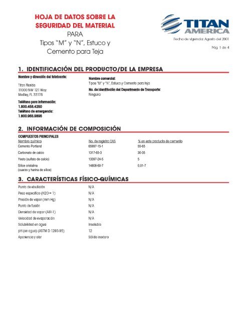 MSDS Types M, N, Stucco-Spa.qxd - Titan America