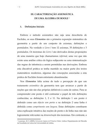 Caracterização Axiomática de uma Álgebra de Boole