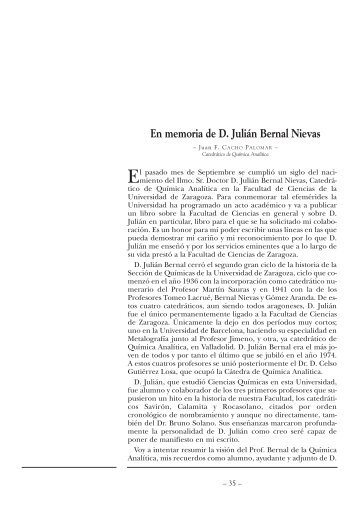En memoria de D. Julián Bernal Nievas - Universidad de Zaragoza