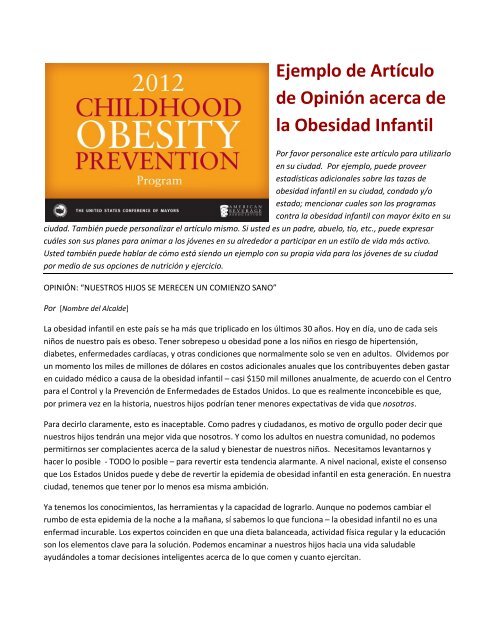 Ejemplo de Artículo de Opinión acerca de la Obesidad Infantil - U.S. ...