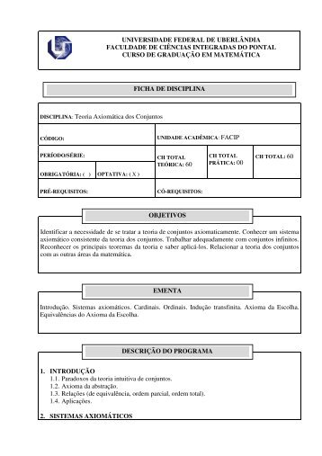 Teoria Axiomática dos Conjuntos - Faculdade de Ciências ...