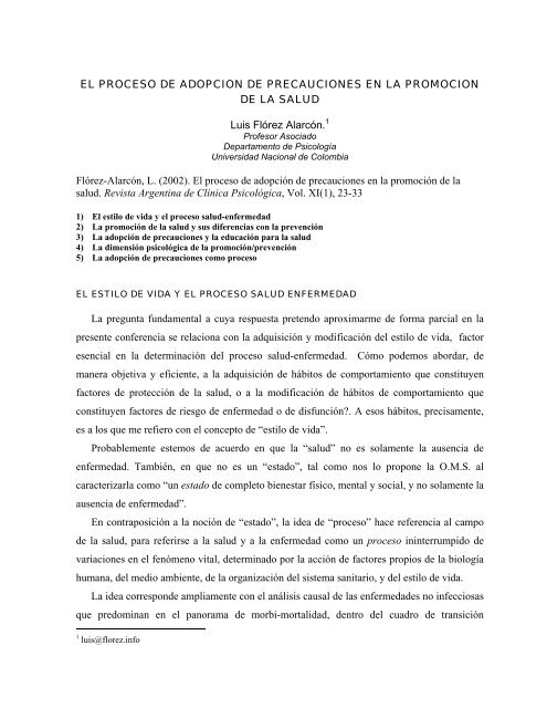 el proceso de adopcion de precauciones en la promocion de la salud