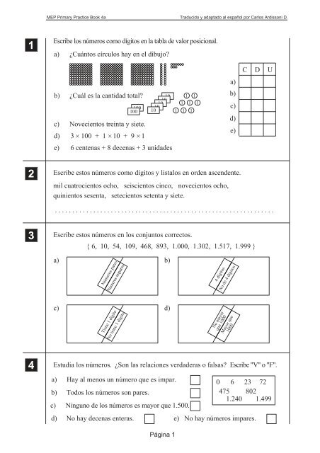 Escribe los números como dígitos en la tabla de valor posicional ...