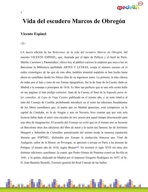 Vida del escudero Marcos de Obregón Vicente Espinel