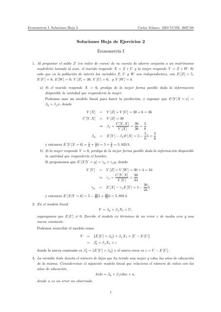 Soluciones Hoja de Ejercicios 2 Econometría I