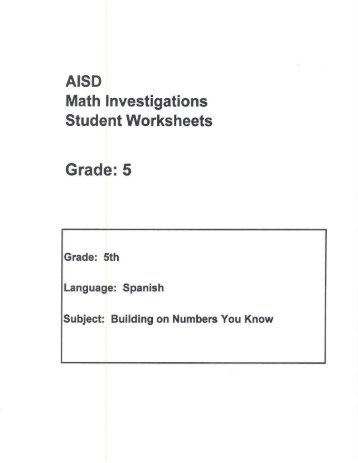 AlSO Math Investigations Student Worksheets Grade: 5 - Austin ISD
