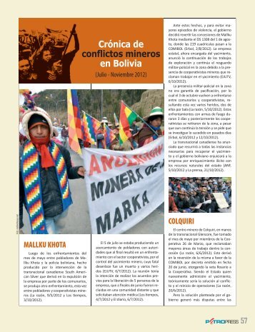 Crónica de conflictos mineros en Bolivia (Julio-Noviembre ... - CediB