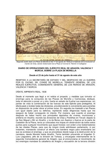 diario de operaciones de cabrera, morella 1838 - aulamilitar.com