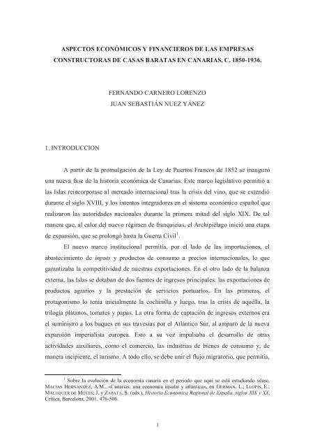 Las empresas constructoras de Casas Baratas en Canarias, 1850 ...