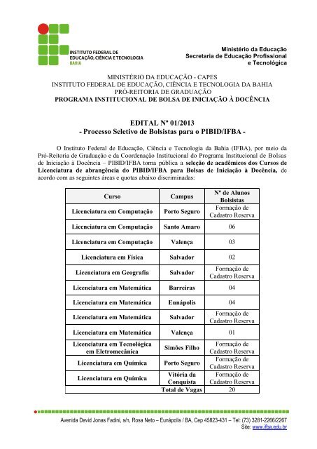 IFBA publica edital de concurso público que oferta 193 vagas para nível  superior. Iniciais de até 9.114,67