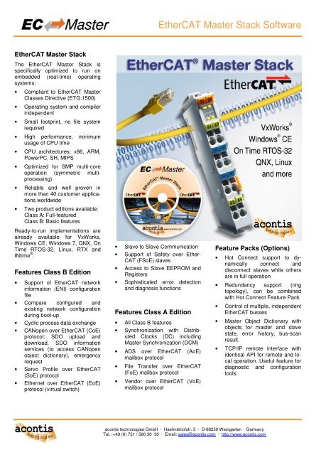 EtherCAT Master Stack Software - acontis technologies GmbH