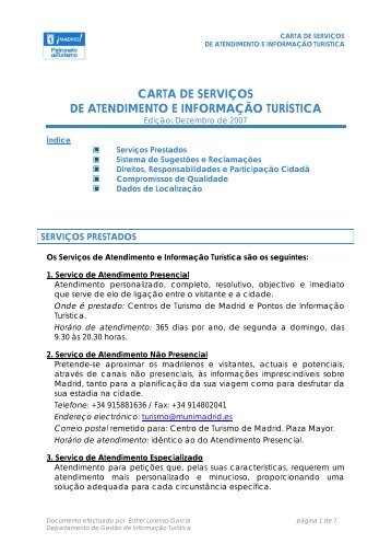 carta de serviços de atendimento e informação turística - Madrid