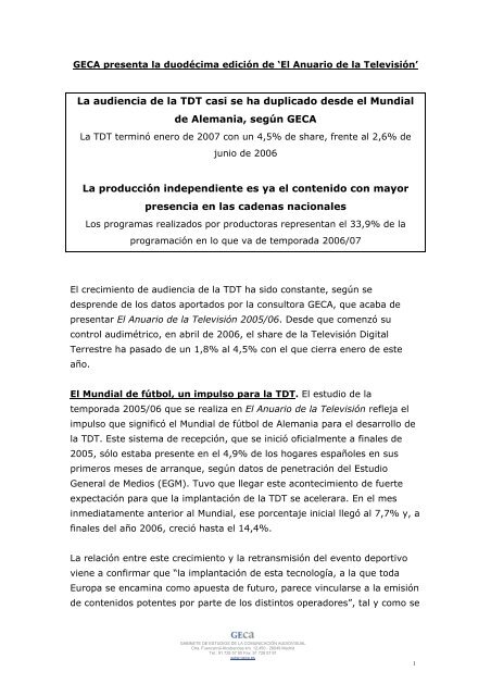 GECA presenta la duodécima edición de 'El Anuario ... - Globomedia