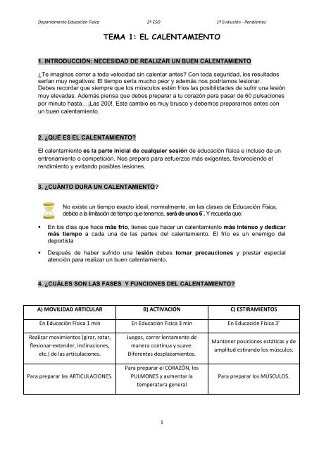 tema 1: el calentamiento - WEB EDUCACIÓN FÍSICA IES La Nucia