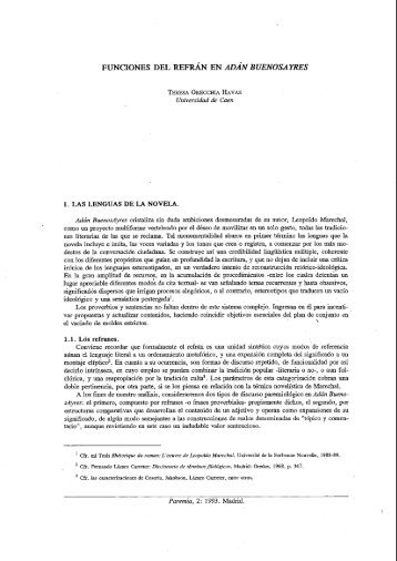 FUNCIONES DEL REFRÁN EN ADÁN BUENOSAYRES - Paremia