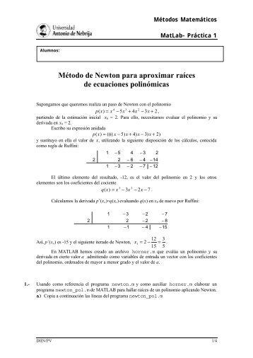 Método de Newton para aproximar raíces de ecuaciones polinómicas