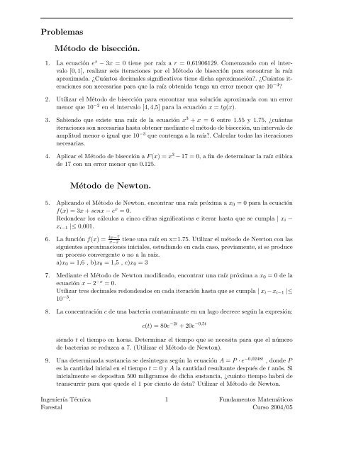 Problemas Método de bisección. Método de Newton. - CAA EII