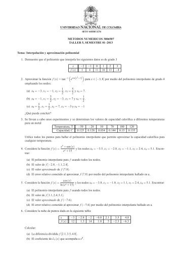 METODOS NUMERICOS 3006907 TALLER 5, SEMESTRE 01 ...