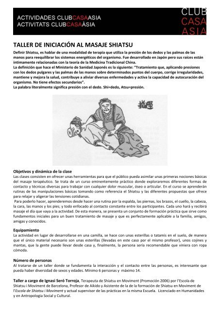 Taller de iniciación al masaje shiatsu (Barcelona) - Casa Asia