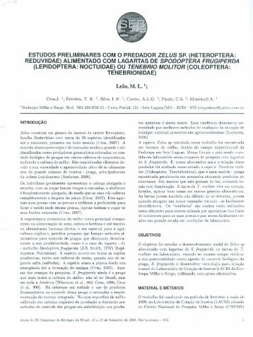 estudos preliminares com o predador zelus sp. - Ainfo - Embrapa