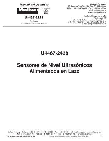 U4467-2428 Sensores de Nivel Ultrasónicos Alimentados en Lazo